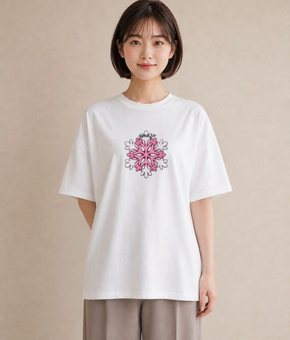半袖Tシャツ レディース 雪の結晶 星空 宇宙 イラスト 淡色 お出かけ 普段着 白T YMAZO