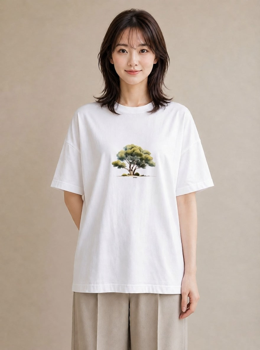 デザインTシャツ レディース 森 植物 ボタニカル イラスト カジュアル 買い物 夏コーデ 白T YMAZO
