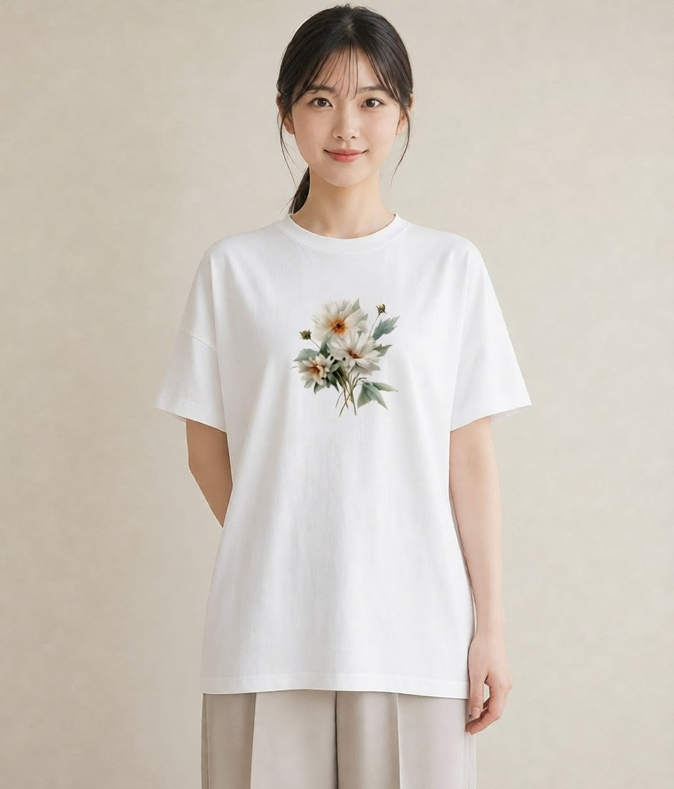 半袖Tシャツ レディース マーガレット 花 花柄 イラスト アート風 旅行 母娘コーデ 白T YMAZO