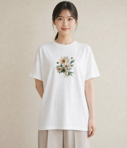 半袖Tシャツ レディース マーガレット 花 花柄 イラスト アート風 旅行 母娘コーデ 白T YMAZO