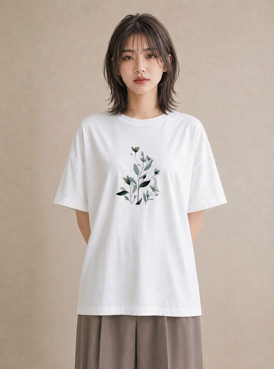 グラフィックTシャツ レディース 苔 植物 ボタニカル イラスト ユニーク 自分用 ルームウェア 白T YMAZO