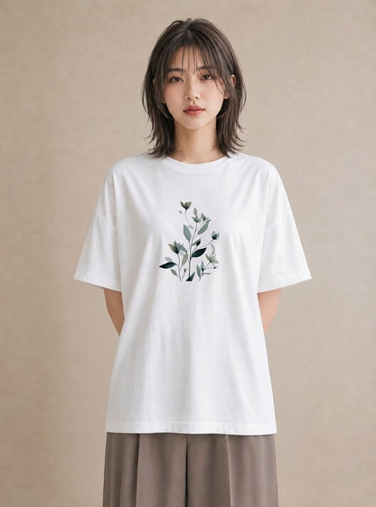 グラフィックTシャツ レディース 苔 植物 ボタニカル イラスト ユニーク 自分用 ルームウェア 白T YMAZO