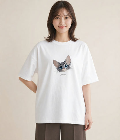 プリントTシャツ レディース サバトラ 猫 ねこ イラスト 可愛い 夏コーデ 通学 白T YMAZO
