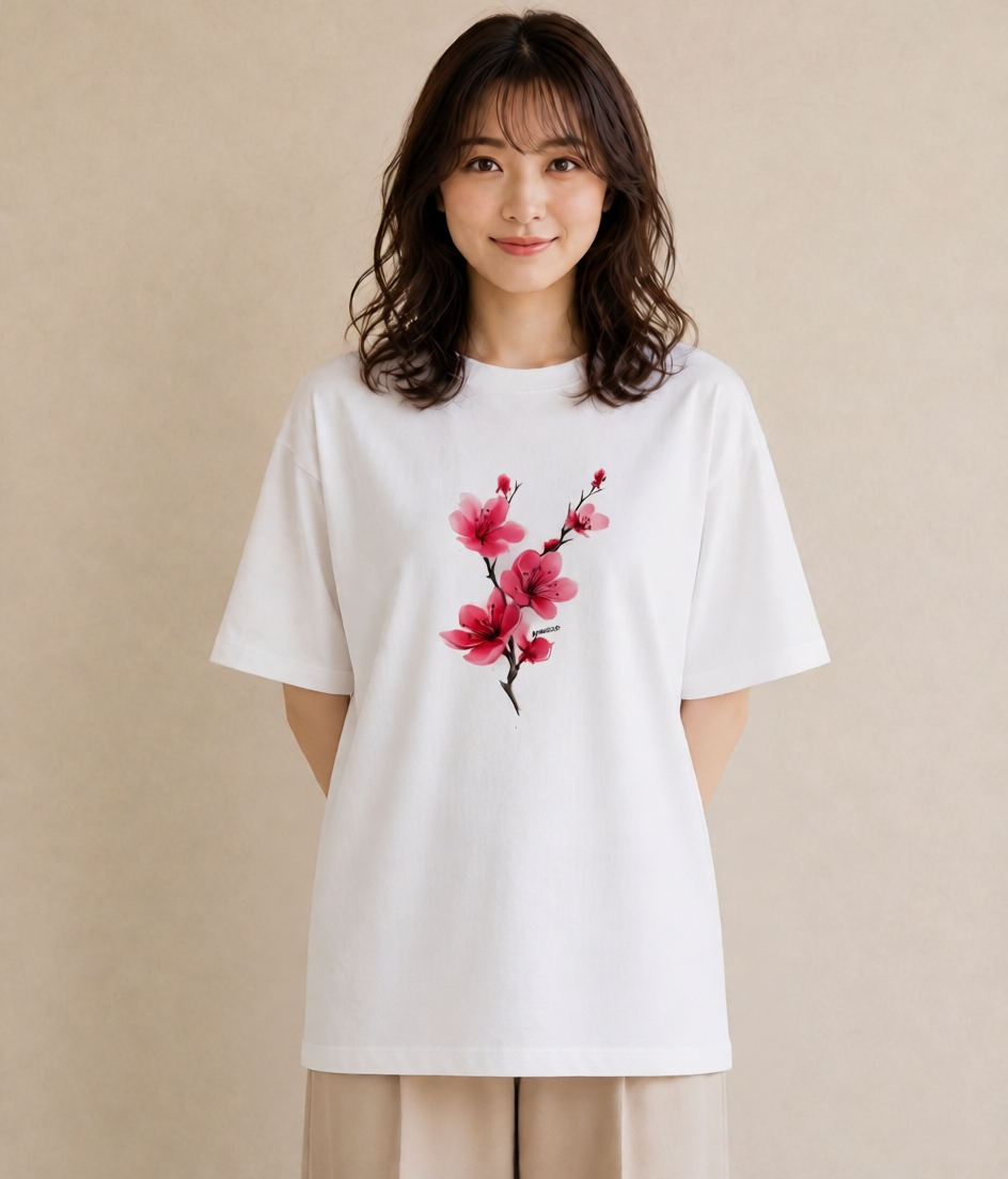プリントTシャツ レディース さくら 桜 サクラ 花 花柄 イラスト 手描き風 通学 誕生日プレゼント 白T YMAZO