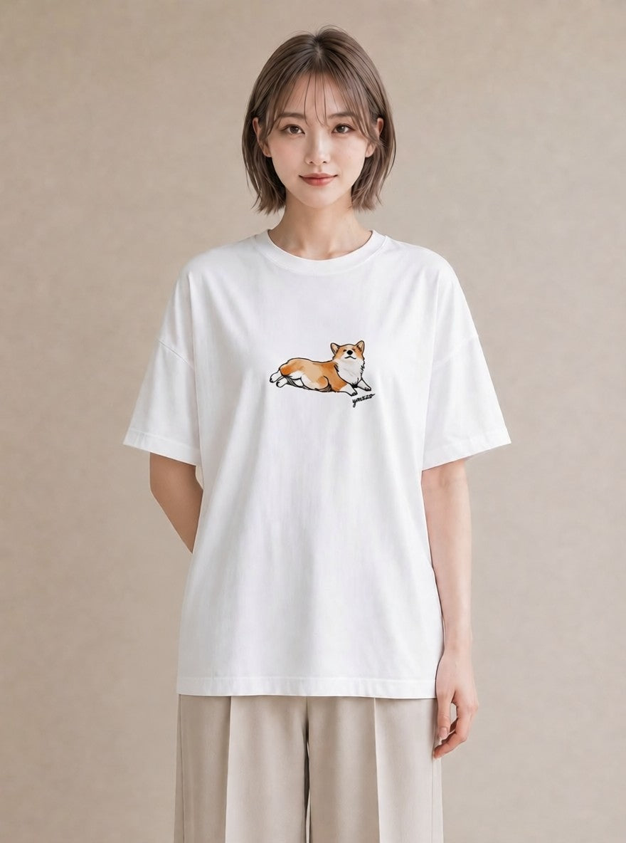 半袖Tシャツ レディース ウェルシュコーギー コーギー 犬 いぬ イラスト お洒落 ホワイトデー 春服 白T YMAZO