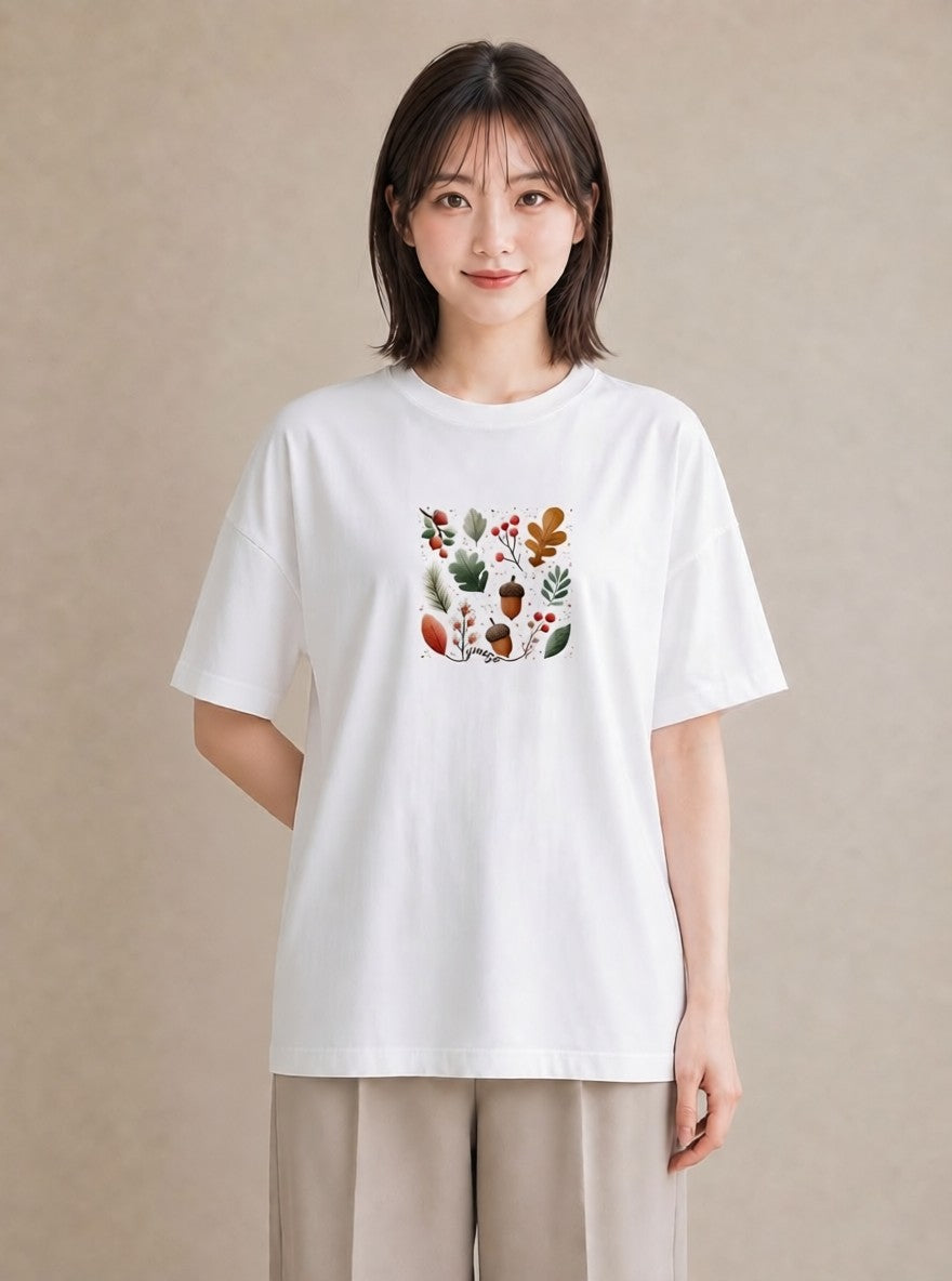 半袖Tシャツ レディース 実り 植物 ボタニカル イラスト ユニーク おしゃれギフト 社会人 白T YMAZO