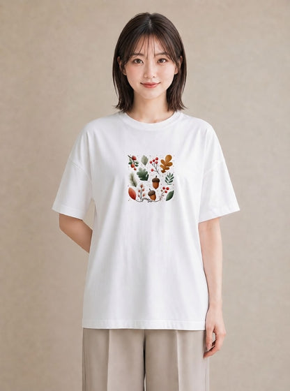 半袖Tシャツ レディース 実り 植物 ボタニカル イラスト ユニーク おしゃれギフト 社会人 白T YMAZO