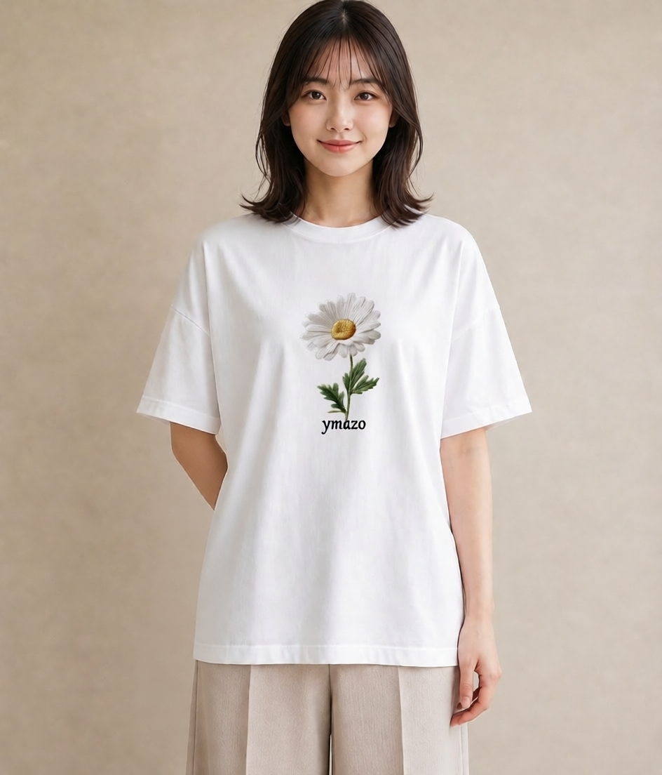 プリントTシャツ レディース デイジー 花 花柄 イラスト ラフ 社会人 女性 白T
