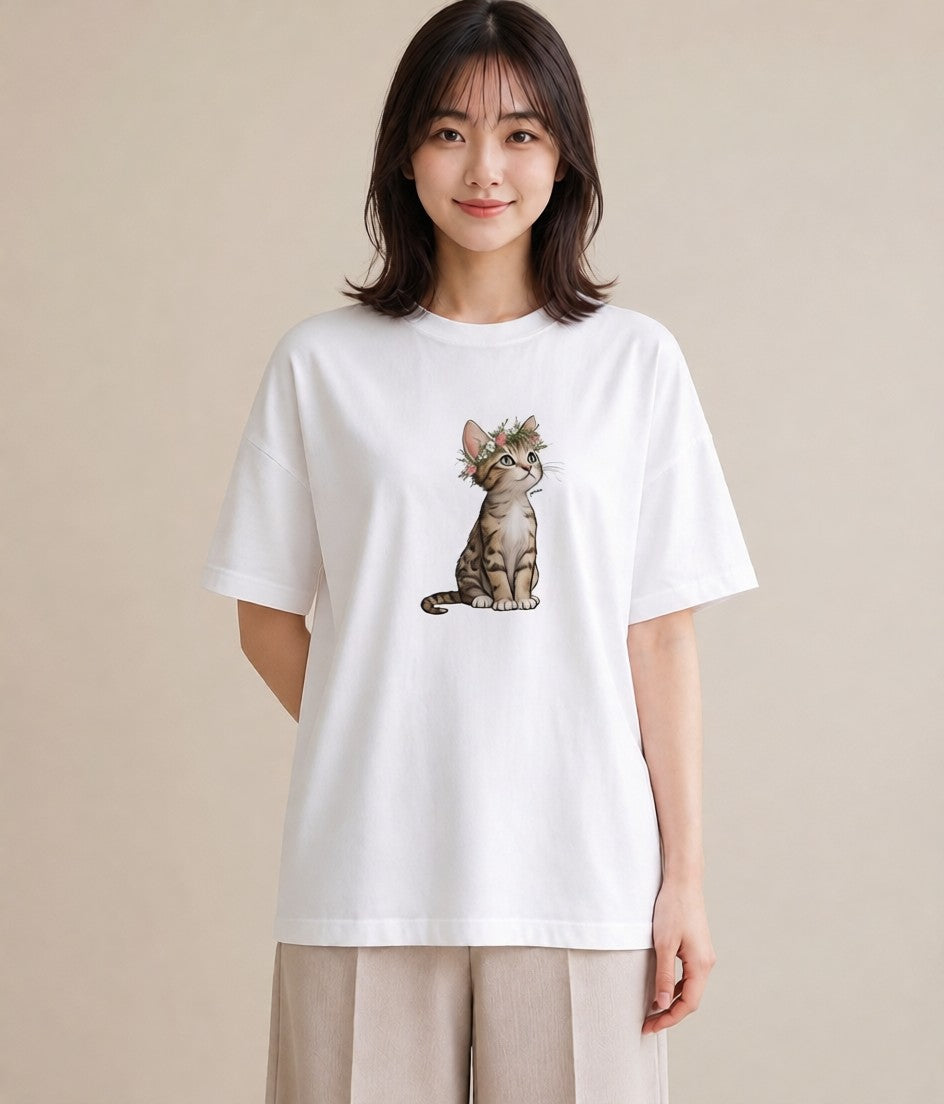 半袖Tシャツ レディース ねこ 猫 ネコ イラスト シック 春服 ミセス 白T YMAZO