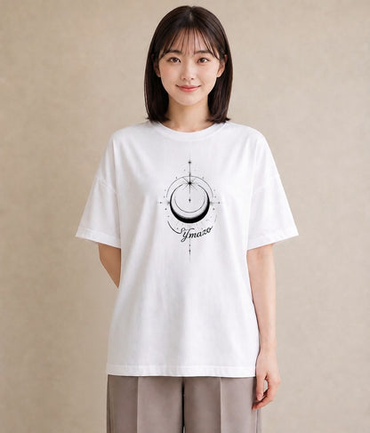 半袖Tシャツ レディース 月と星 星空 ムーン イラスト お洒落 買い物 夏コーデ 白T YMAZO