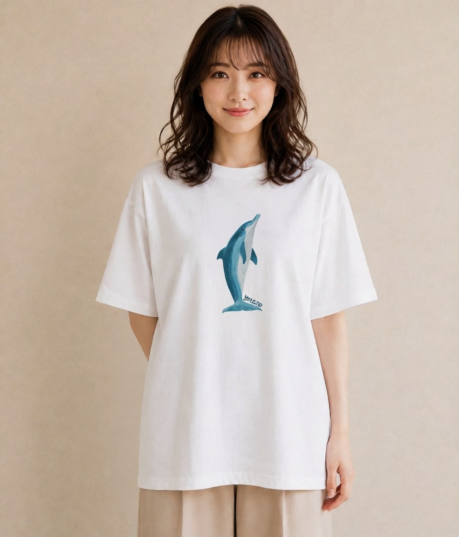 半袖Tシャツ レディース イルカ 海の生き物 海 イラスト こなれ感 秋コーデ おしゃれギフト 白T YMAZO