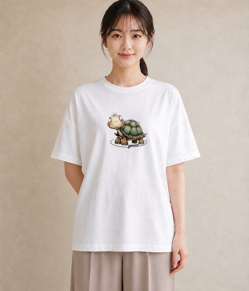 プリントTシャツ レディース カメ ペット 動物 イラスト 手描き風 母娘コーデ 自分用 白T YMAZO