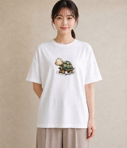 プリントTシャツ レディース カメ ペット 動物 イラスト 手描き風 母娘コーデ 自分用 白T YMAZO