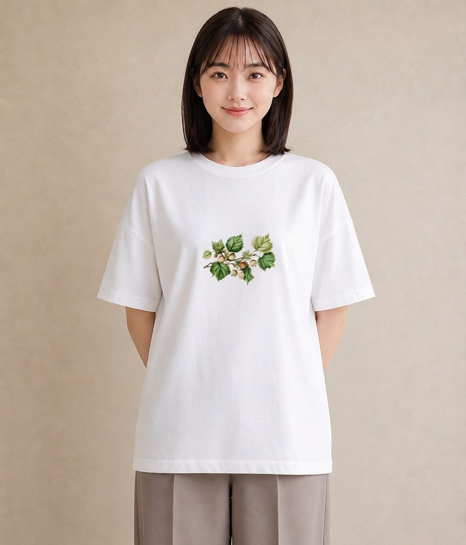 プリントTシャツ レディース どんぐり 植物 ボタニカル イラスト 旅行コーデ 姉妹 送別ギフト 白T YMAZO