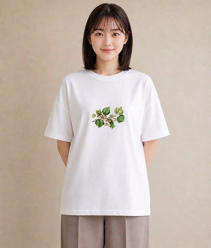 プリントTシャツ レディース どんぐり 植物 ボタニカル イラスト 旅行コーデ 姉妹 送別ギフト 白T YMAZO