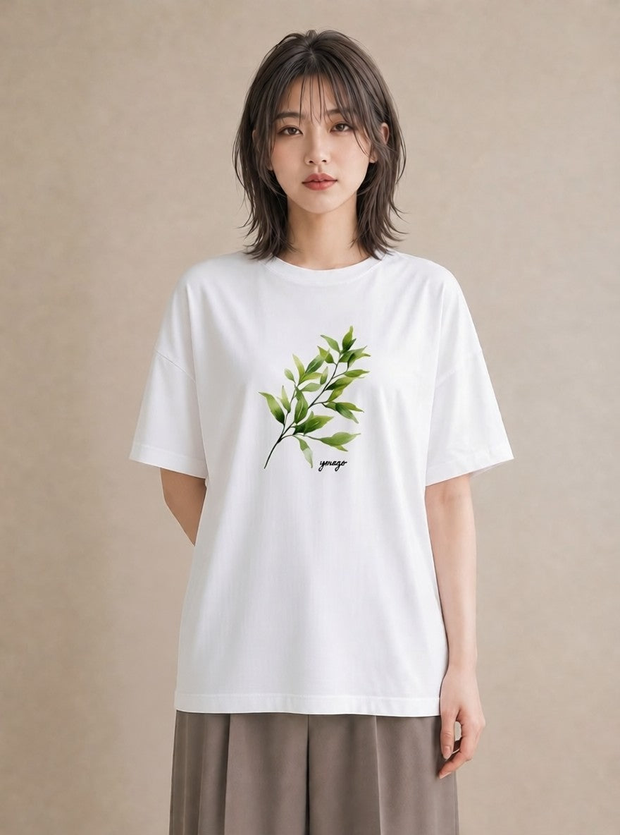 半袖Tシャツ レディース ハーブ 植物 ボタニカル イラスト 抜け感 部屋着 女性向けギフト 白T YMAZO