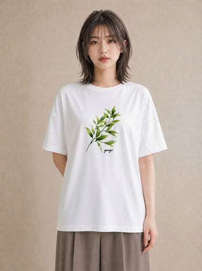 半袖Tシャツ レディース ハーブ 植物 ボタニカル イラスト 抜け感 部屋着 女性向けギフト 白T YMAZO