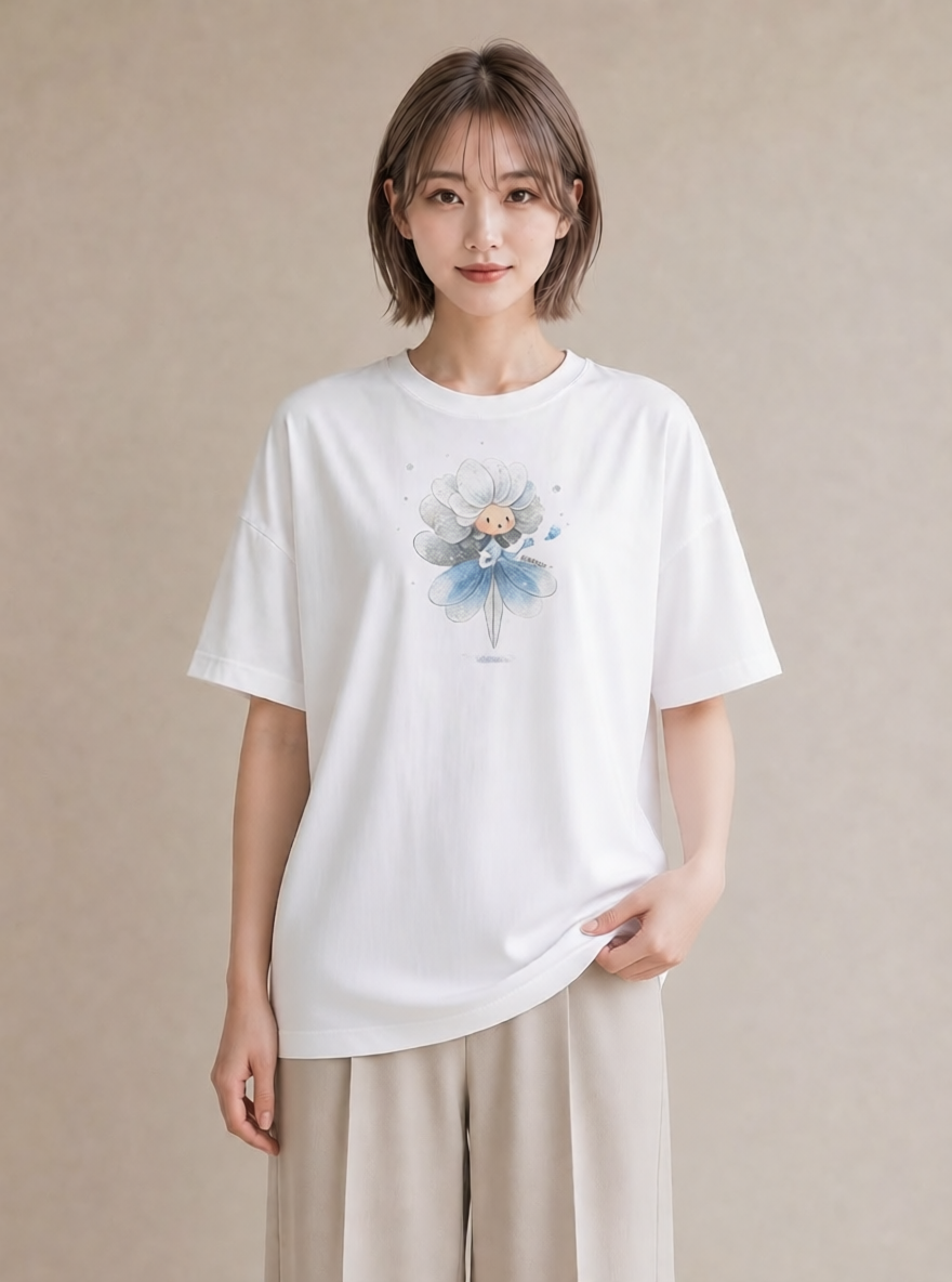 グラフィックTシャツ レディース カスミソウ かすみ草 花 花柄 イラスト ゆるかわ 海 カフェ巡り 白T YMAZO