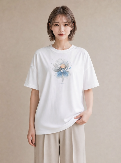 グラフィックTシャツ レディース カスミソウ かすみ草 花 花柄 イラスト ゆるかわ 海 カフェ巡り 白T YMAZO