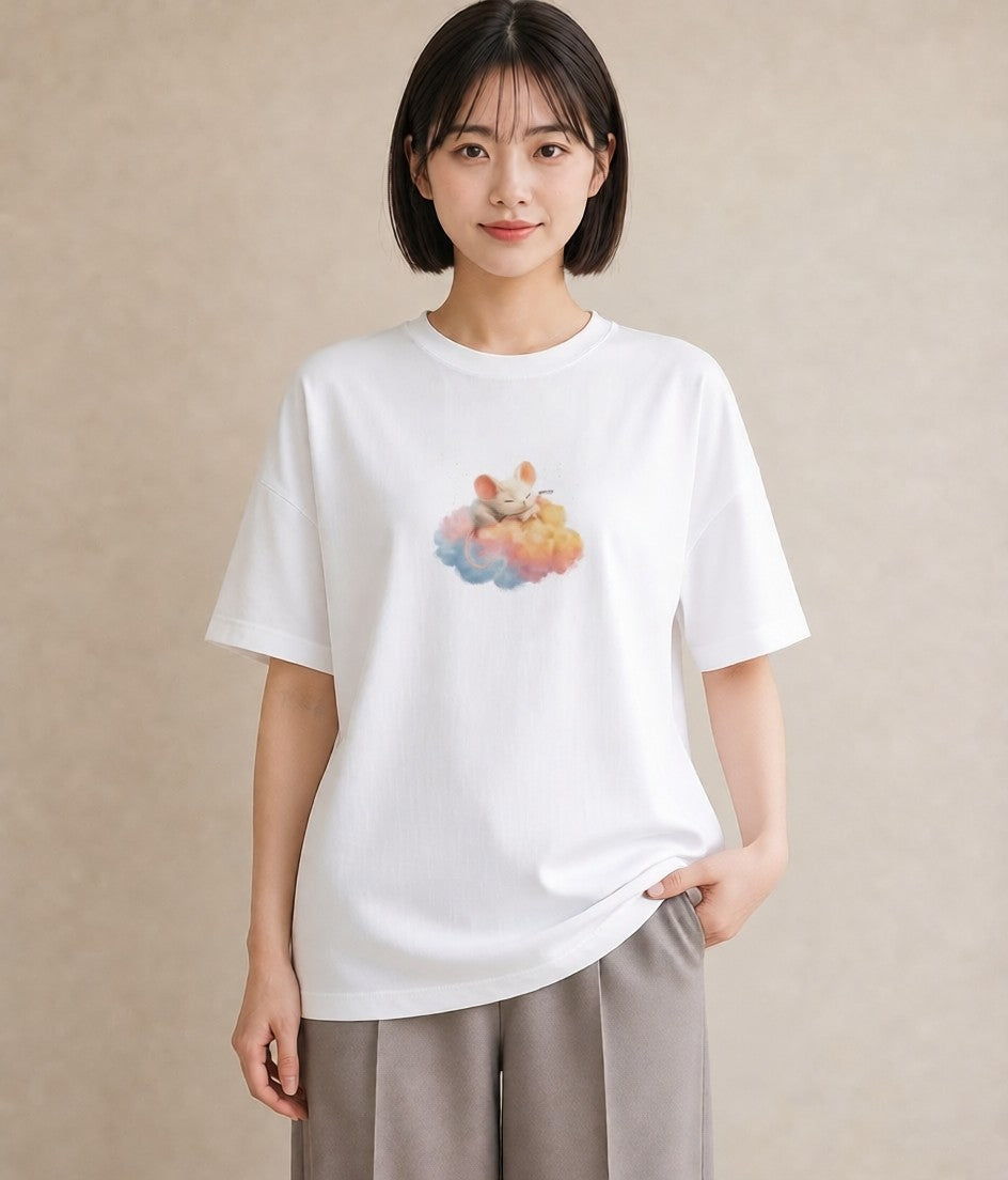 半袖Tシャツ レディース 雲 星空 宇宙 イラスト 手描き風 旅行 母娘コーデ 白T YMAZO