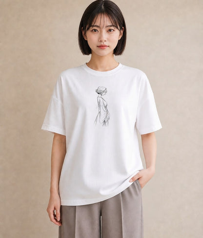 グラフィックTシャツ レディース 女の子 ガール 後ろ姿 イラスト 旅行コーデ 送別ギフト 通勤 白T YMAZO