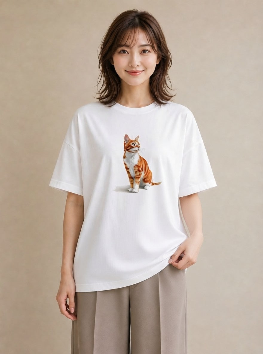 プリントTシャツ レディース 愛猫 猫 ねこ イラスト 手描き風 社会人 女性 白T YMAZO