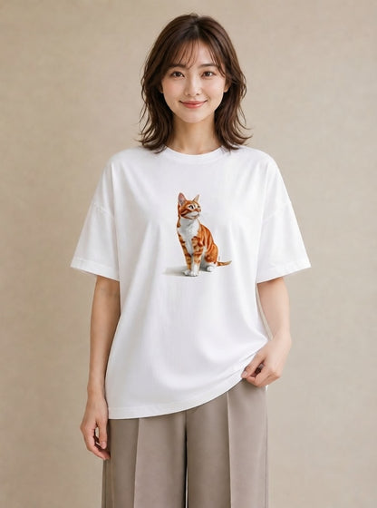 プリントTシャツ レディース 愛猫 猫 ねこ イラスト 手描き風 社会人 女性 白T YMAZO