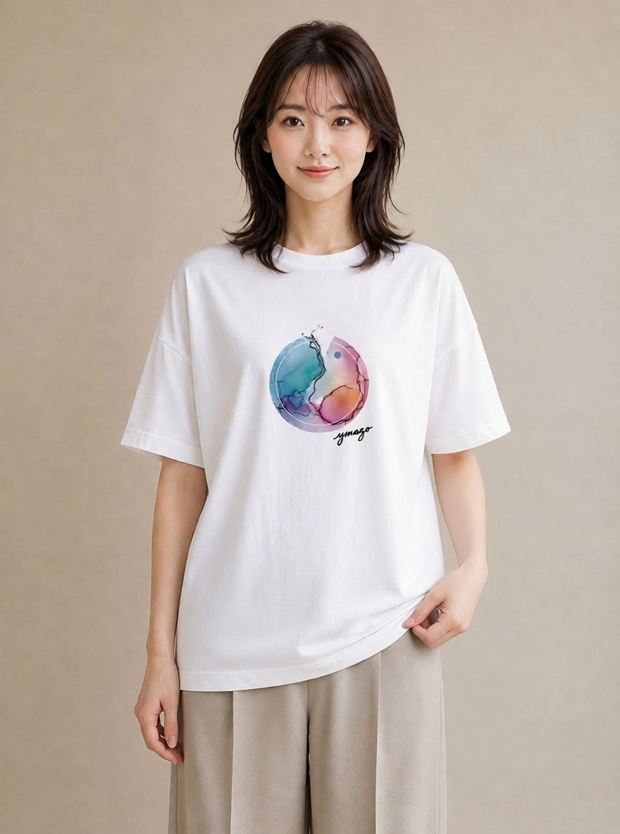 グラフィックTシャツ レディース 牡牛座 星空 宇宙 イラスト カフェコーデ ルームウェア ギフト 白T YMAZO