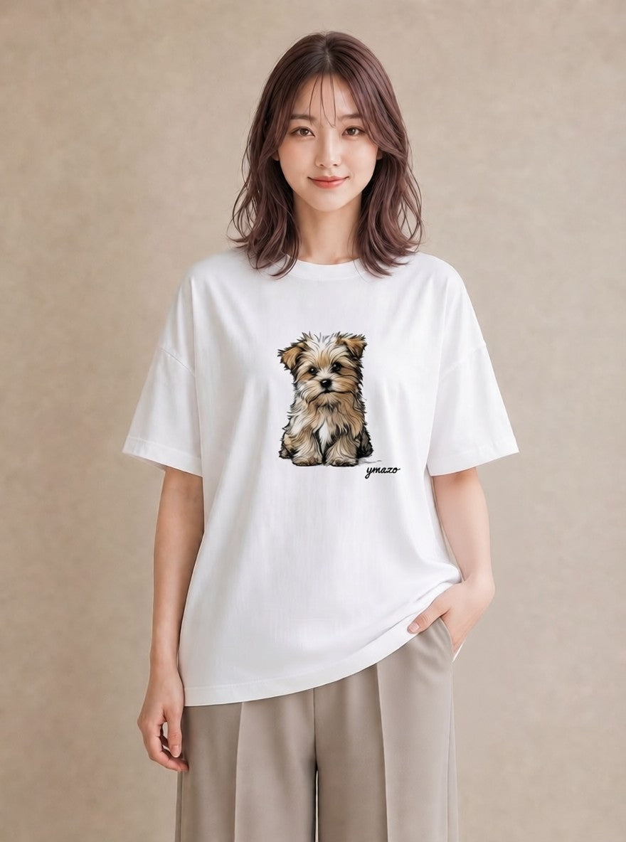 Tシャツ レディース わんちゃん 犬 いぬ イラスト きれいめ ギフト 母の日 白T YMAZO