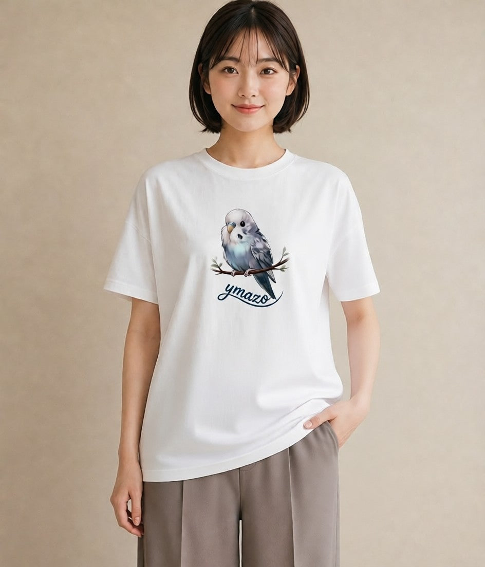 プリントTシャツ レディース 桜文鳥 ペット 動物 イラスト ガーリー 送別ギフト 通勤 白T YMAZO