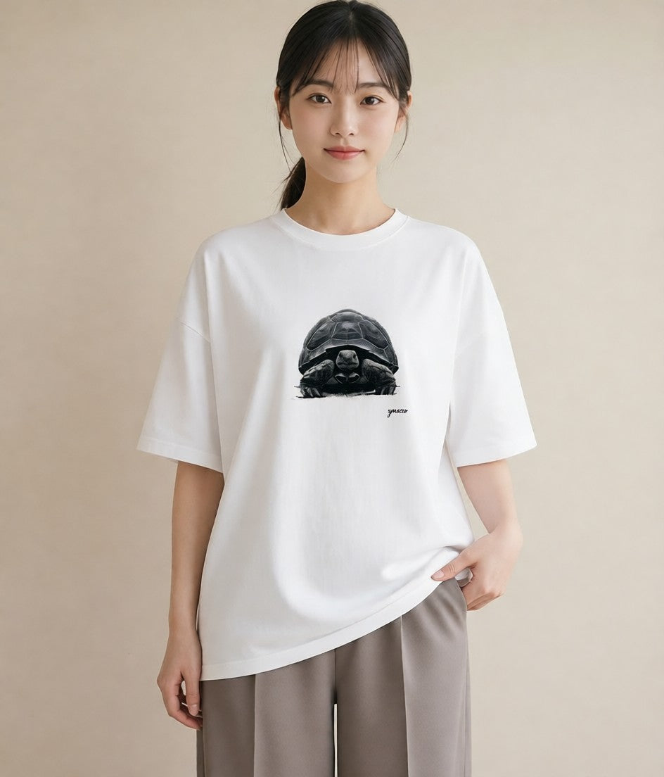 プリントTシャツ レディース カメ ペット 動物 イラスト ポップ お出かけ 普段着 白T YMAZO