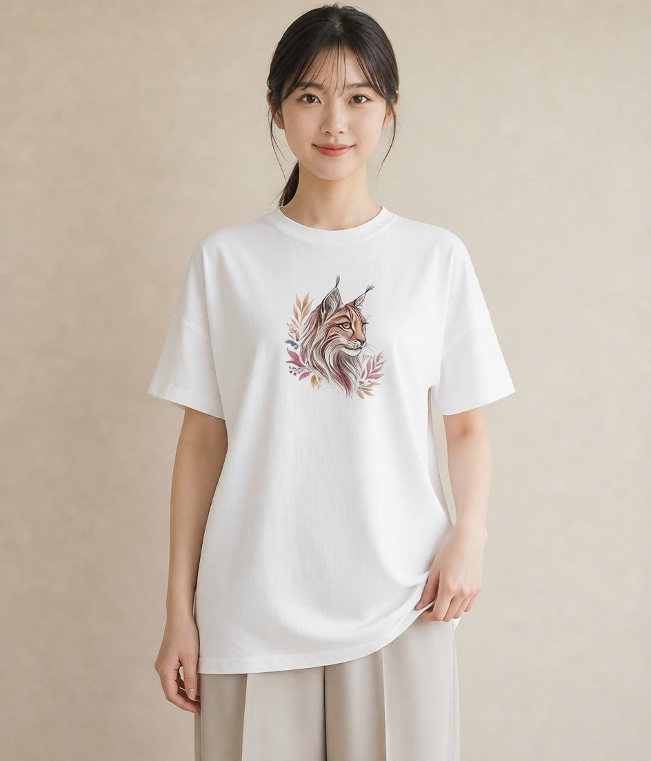 半袖Tシャツ レディース ソマリ 猫 ねこ イラスト カジュアルコーデ 買い物 白T YMAZO