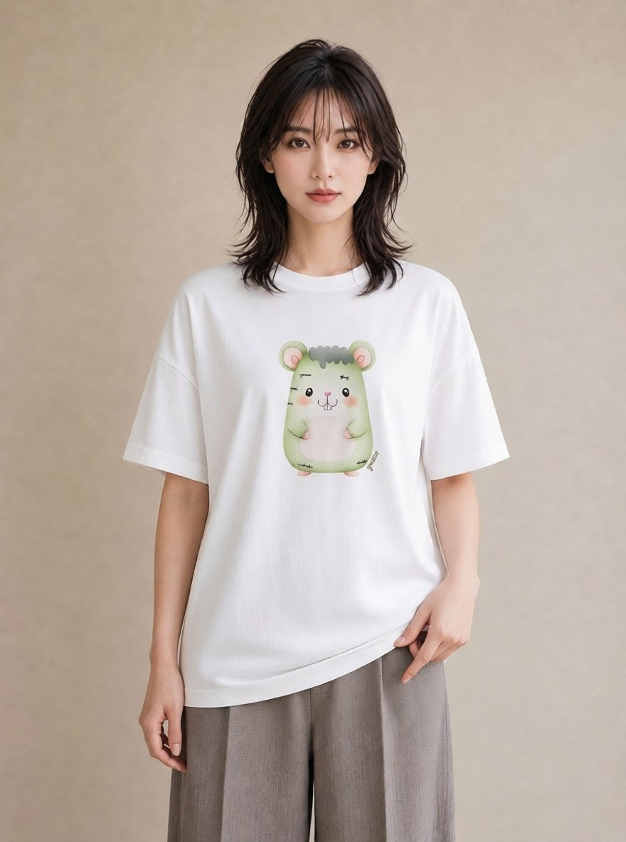 デザインTシャツ レディース キンクマハムスター ペット 動物 イラスト ラフカジュアル 誕生日プレゼント 綿100 白T YMAZO