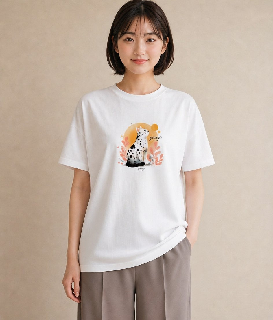 デザインTシャツ レディース ニャンコ 猫 ねこ イラスト カジュアル 通学 誕生日プレゼント 白T YMAZO