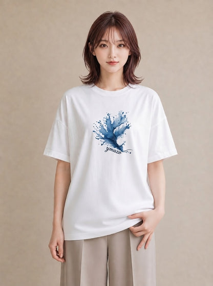 デザインTシャツ レディース 水瓶座 星空 宇宙 イラスト ニュアンス 通勤 在宅 白T YMAZO