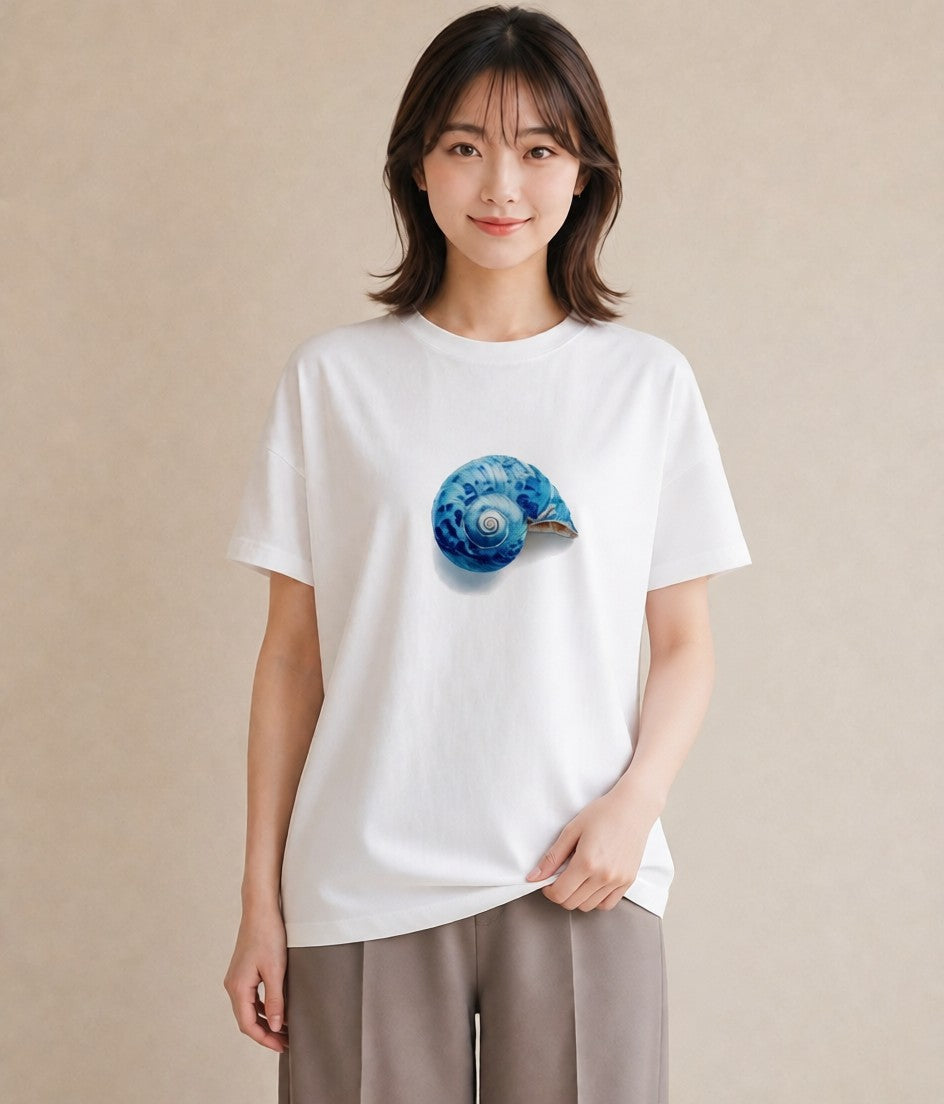 プリントTシャツ レディース 貝 海の生き物 海 イラスト ラフ 公園 ママ 白T YMAZO