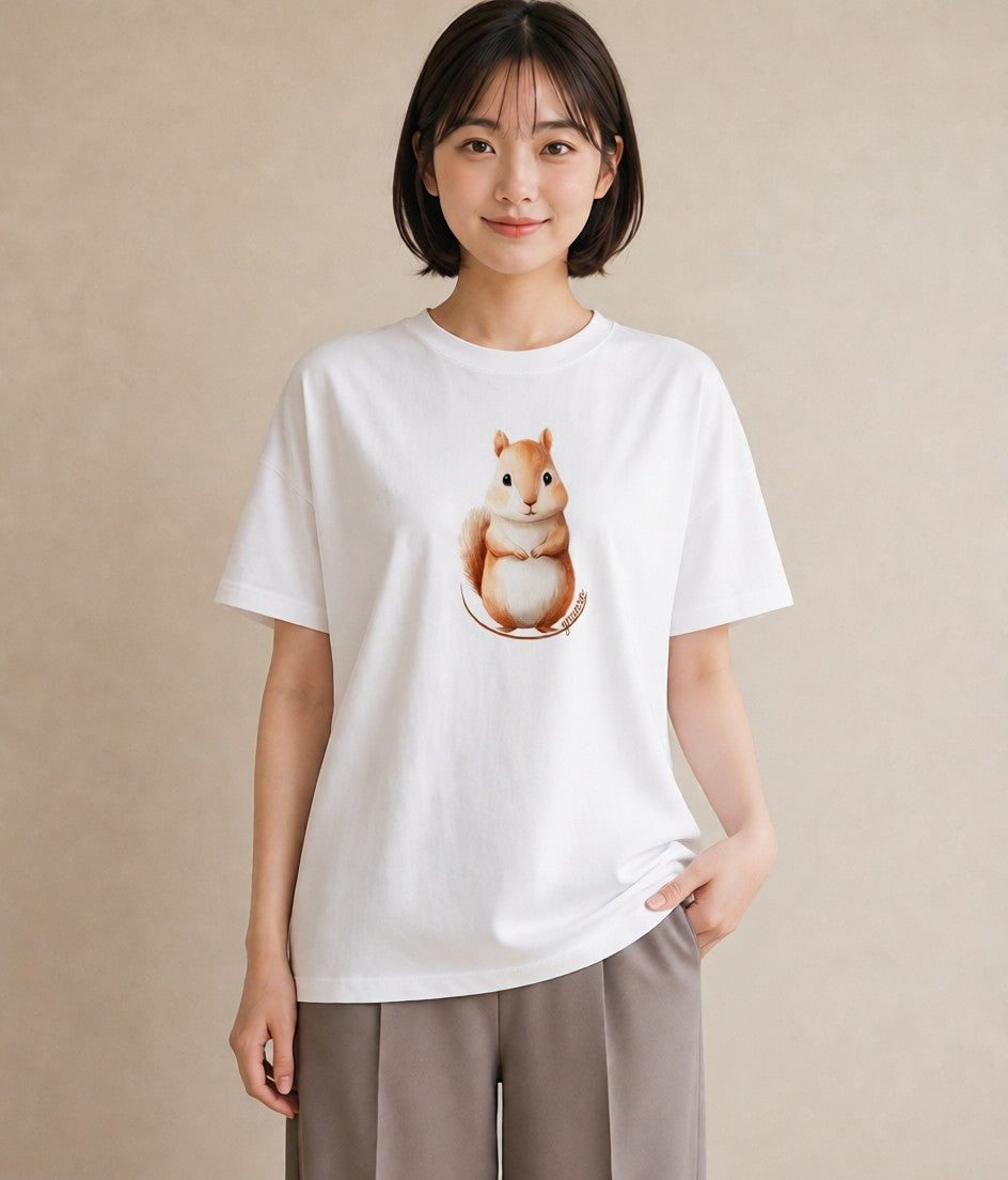 デザインTシャツ レディース ジャンガリアンハムスター ペット 動物 イラスト ヴィンテージ風 自分用 ルームウェア 白T YMAZO