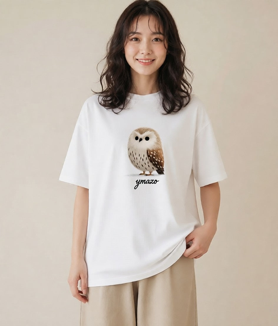 半袖Tシャツ レディース フクロウ 動物 アニマル イラスト ナチュラル 誕生日プレゼント 綿100 白T YMAZO