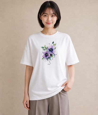 グラフィックTシャツ レディース パンジー 花 花柄 イラスト ポップ レイヤード 友達ギフト 白T