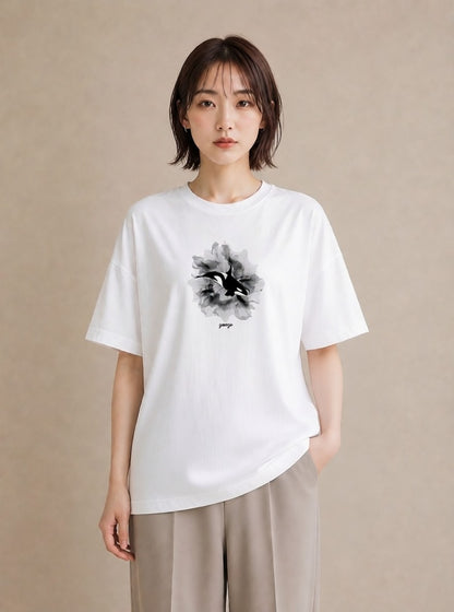 デザインTシャツ レディース シャチ 海の生き物 海 イラスト シンプル 女子会 お揃い 白T YMAZO
