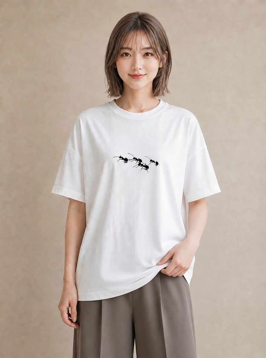 Tシャツ レディース アリ 昆虫 虫 イラスト 水彩風 誕生日プレゼント 綿100 白T YMAZO