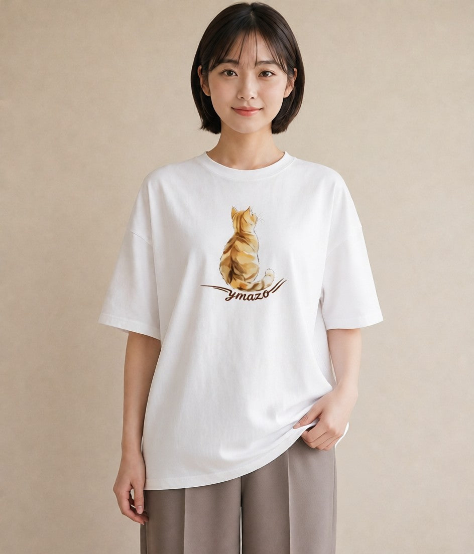 半袖Tシャツ レディース サバトラ 猫 ねこ イラスト ラフ デイリーウェア 休日 白T YMAZO