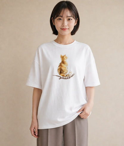 半袖Tシャツ レディース サバトラ 猫 ねこ イラスト ラフ デイリーウェア 休日 白T YMAZO