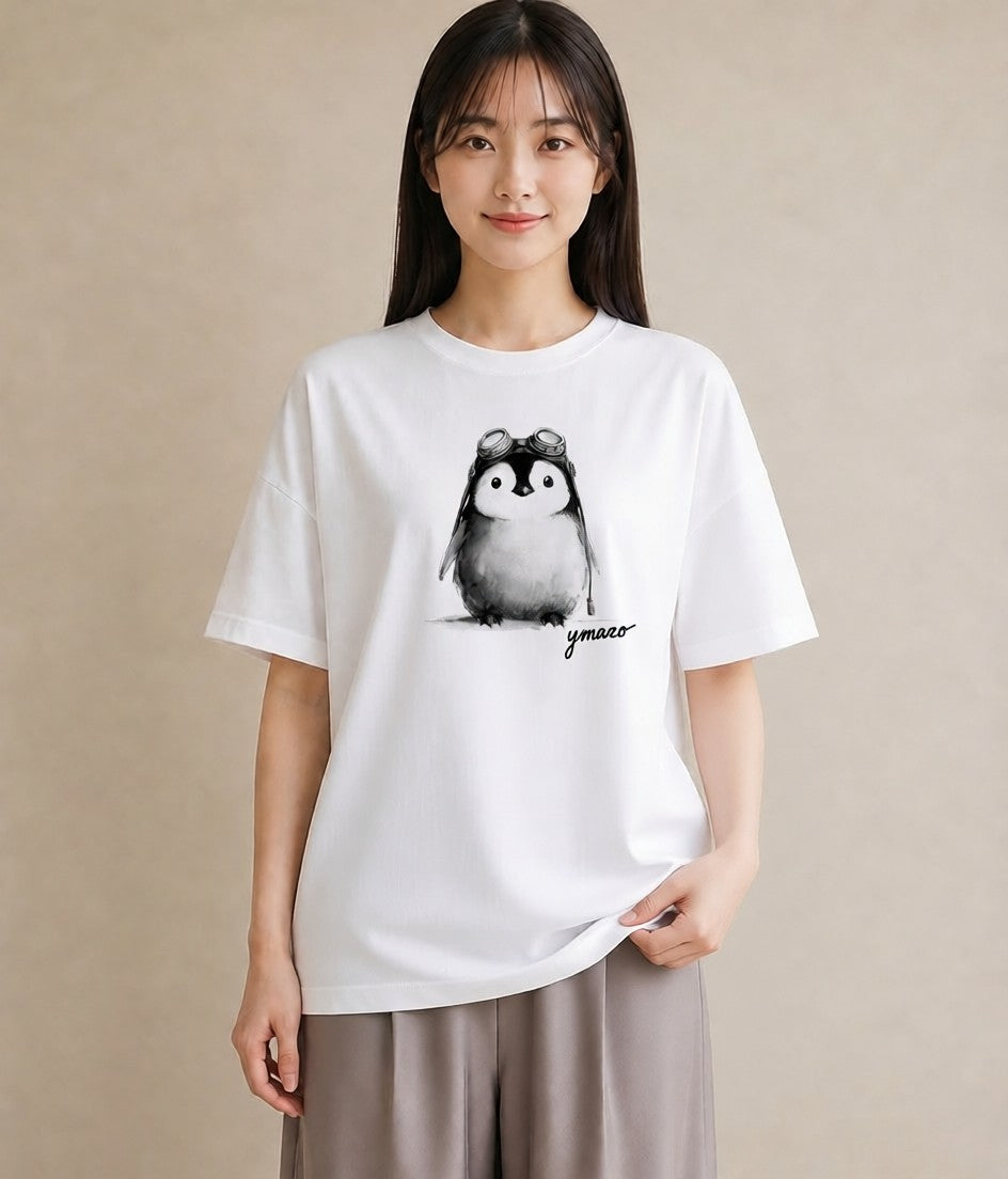 半袖Tシャツ レディース コウテイペンギン 動物 アニマル イラスト 休日コーデ 女性向けギフト 散歩 白T YMAZO