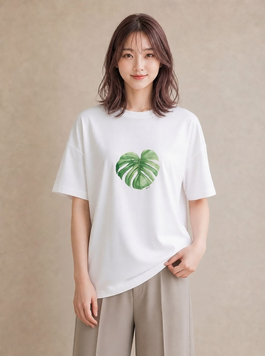 プリントTシャツ レディース 観葉植物 植物 ボタニカル イラスト 普段使い ミセス 春コーデ 白T YMAZO