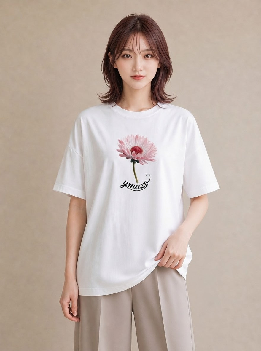Tシャツ レディース デイジー 花 花柄 イラスト 可愛い 女性向けギフト 散歩 白T