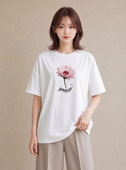 Tシャツ レディース デイジー 花 花柄 イラスト 可愛い 女性向けギフト 散歩 白T