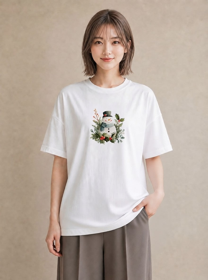 半袖Tシャツ レディース 雪 星空 宇宙 イラスト 個性的 母の日 ビーチ 白T YMAZO