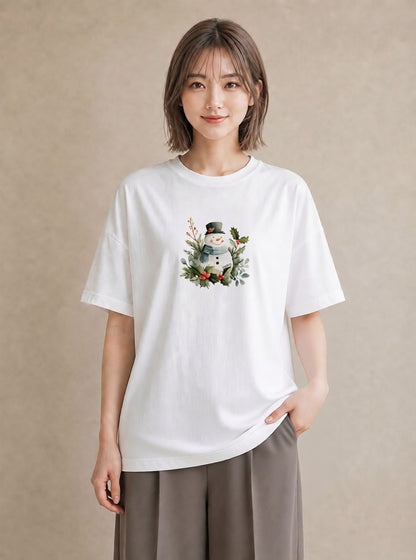 半袖Tシャツ レディース 雪 星空 宇宙 イラスト 個性的 母の日 ビーチ 白T YMAZO