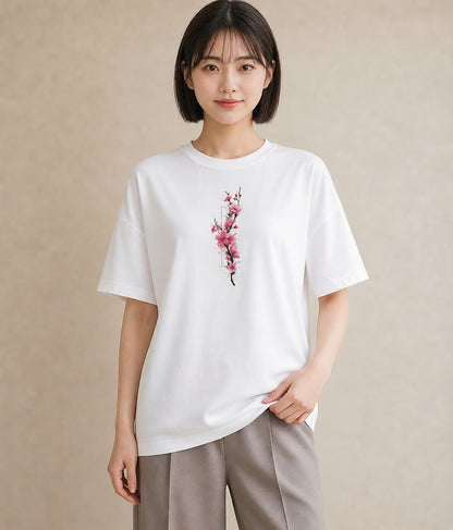 プリントTシャツ レディース さくら 桜 サクラ 花 花柄 イラスト 可愛い 通勤 在宅 白T